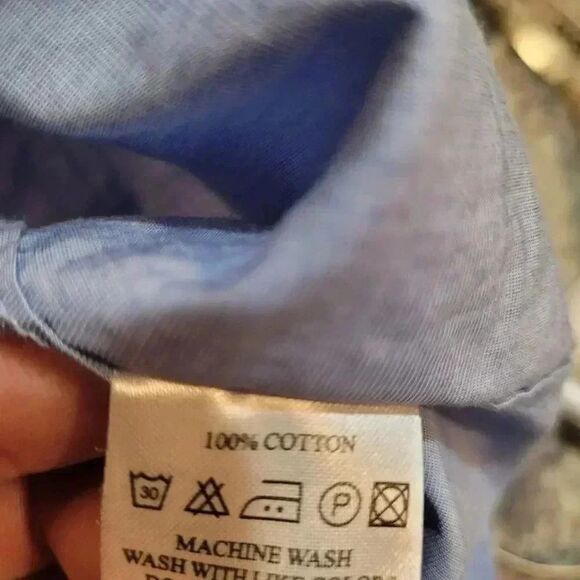 Ethan Williams Men's Blue w Polka-dot Cotton Dress Shirt EUC sz L Pit to pit 19 - Picture 3 of 8